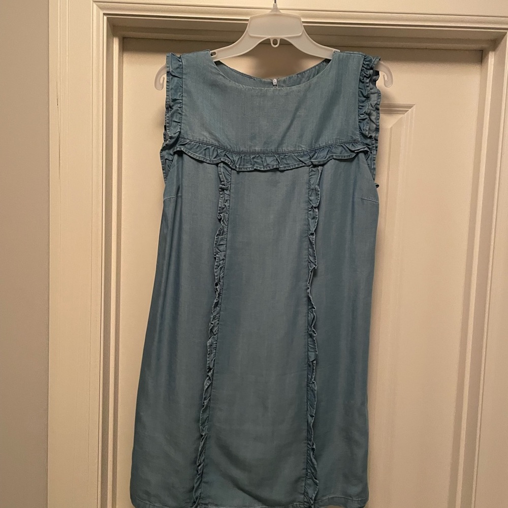 Zara - Ruffled Blue Denim Tencil shift dress - Sz Medium